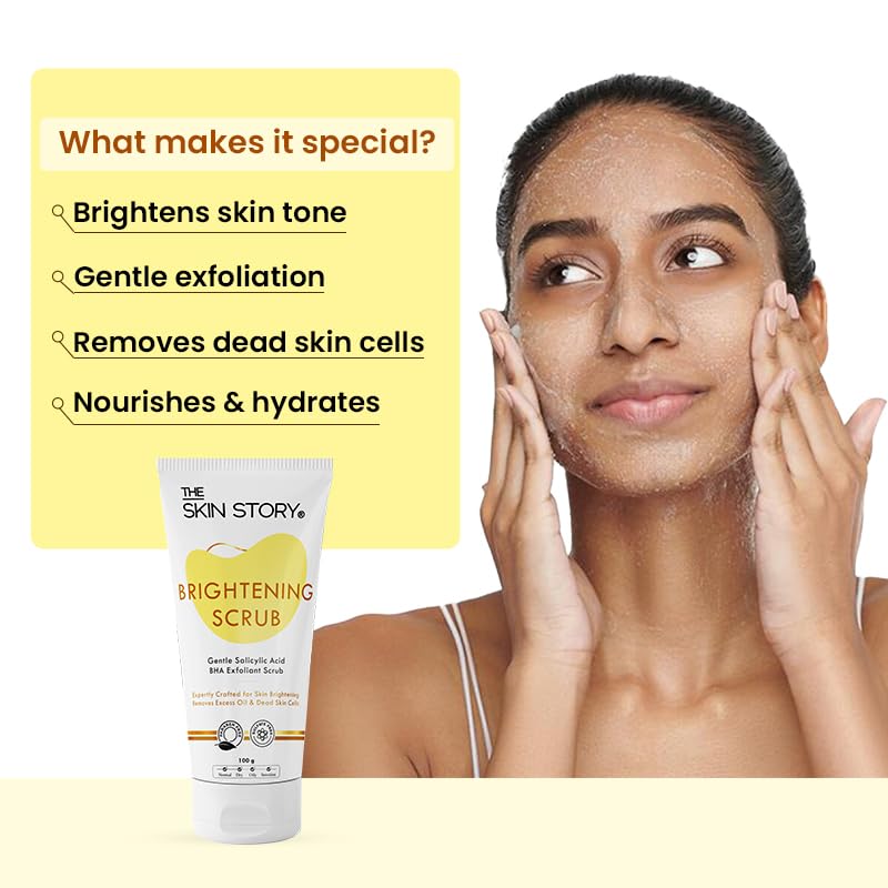The Skin Story Brightening Face Scrub | Gentle Exfoliation | Brightens & Detans | Removes Tan, Exfoliates & Renews Skin | 100g