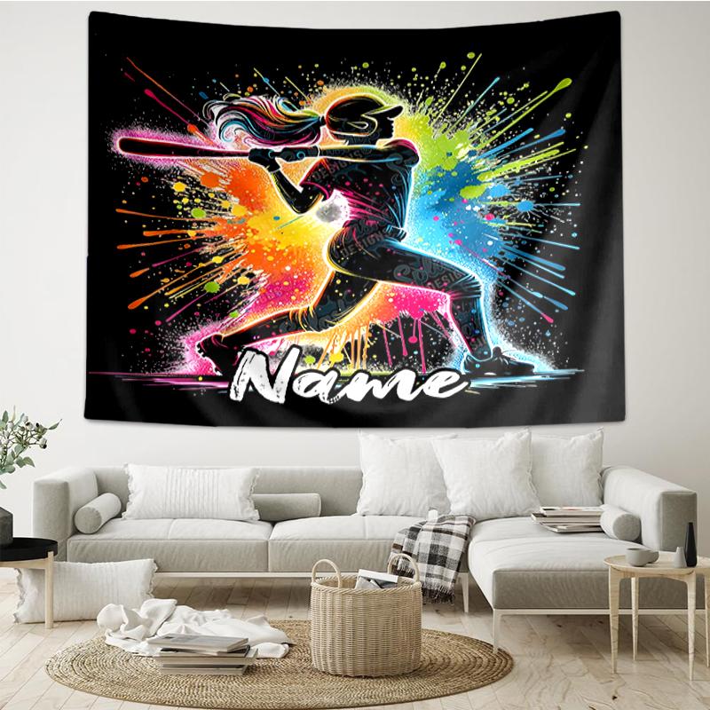Custom Name Baseball Print Tapestry, Backdrop, Easy Setup, Ideal for Bedroom, Office & Living Room, with Aesthetic Wall Hanging Decor.