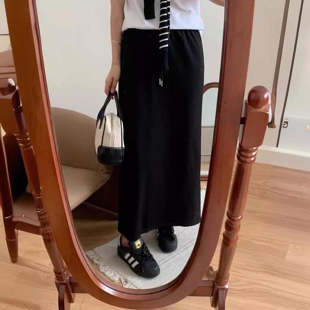 Women's High Waist Lace-Up Skirt: New Spring/Autumn Style, Casual A-Line Drape, Medium-Length with Hip Split Design.