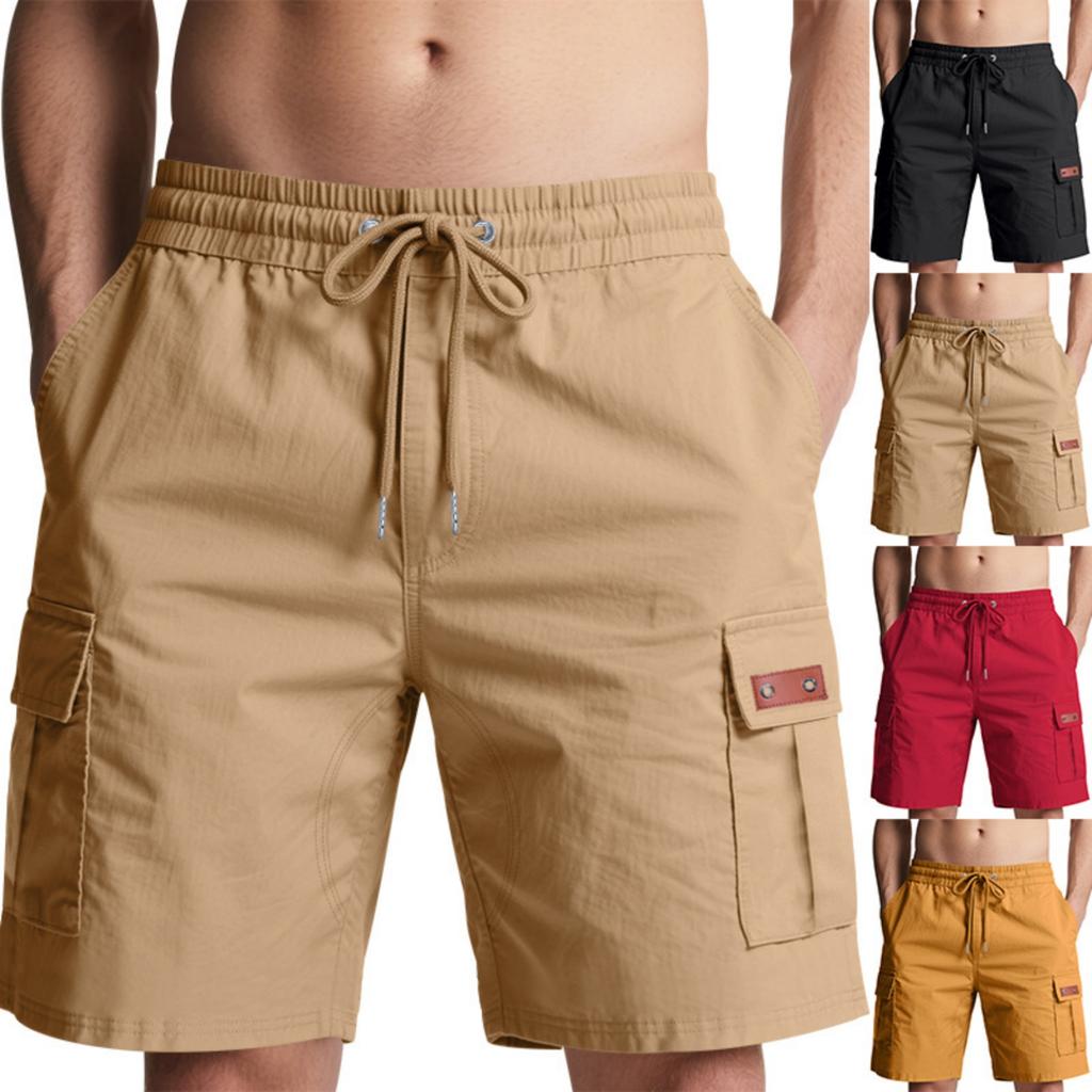 Men Drawstring Loose Fit Casual Straight Leg Cargo Shorts with Multiple Pockets for Daily Commute and Outdoor Activities