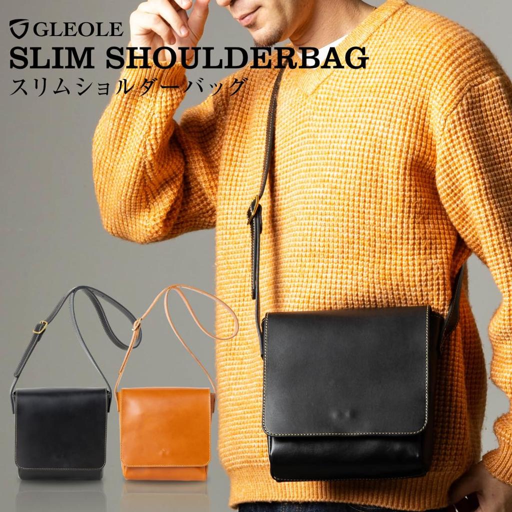 Greole Tochigi Leather Shoulder Bag, Genuine Leather, Made in Japan, Men's Messenger Bag, Perfect for Commuting, School, Cycling, Outdoor Activities,