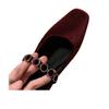 Sheepskin version~ French square head shallow mouth temperament rhinestone word with Mary Jane shoes women's suede low heel flat sole single shoes