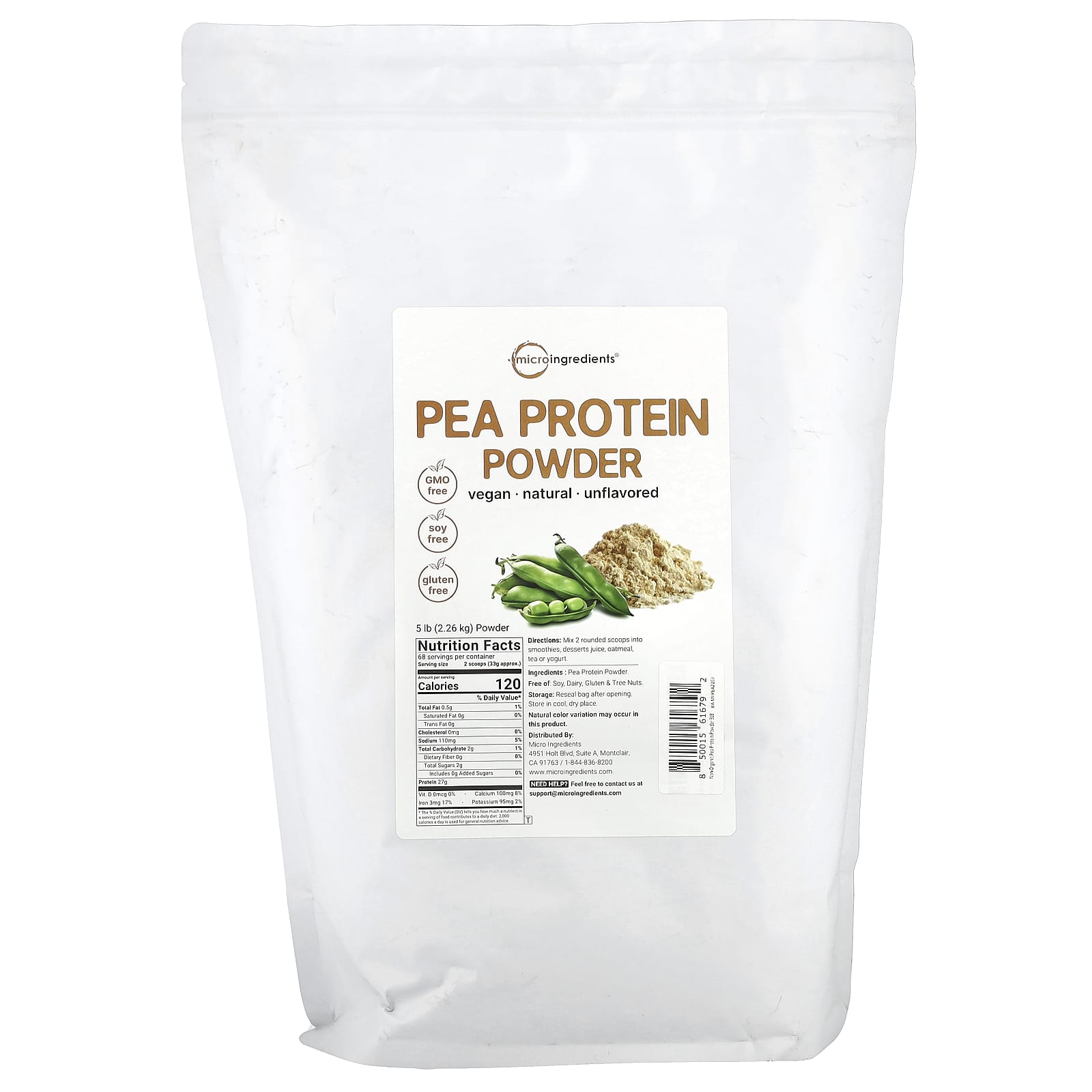 

Micro Ingredients, Pea Protein Powder, Unflavored, 5 lb (2.26 kg)
