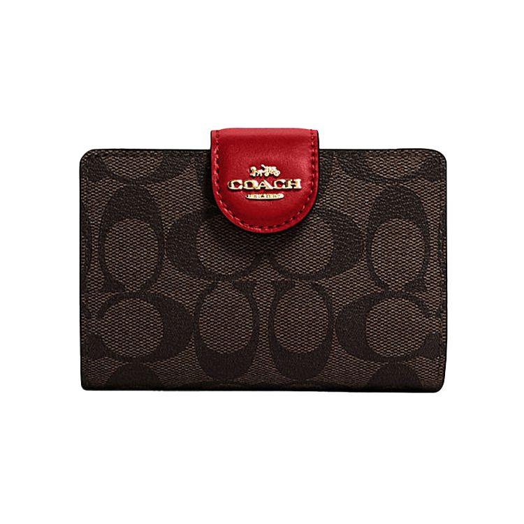

Coach Corner Zip Classic Monogram Coated Canvas And Leather Wristlet Clutch Women Clutch Red Dark-Brown C0082-IMRVQ Basic Set (Bag+Dust Bag)