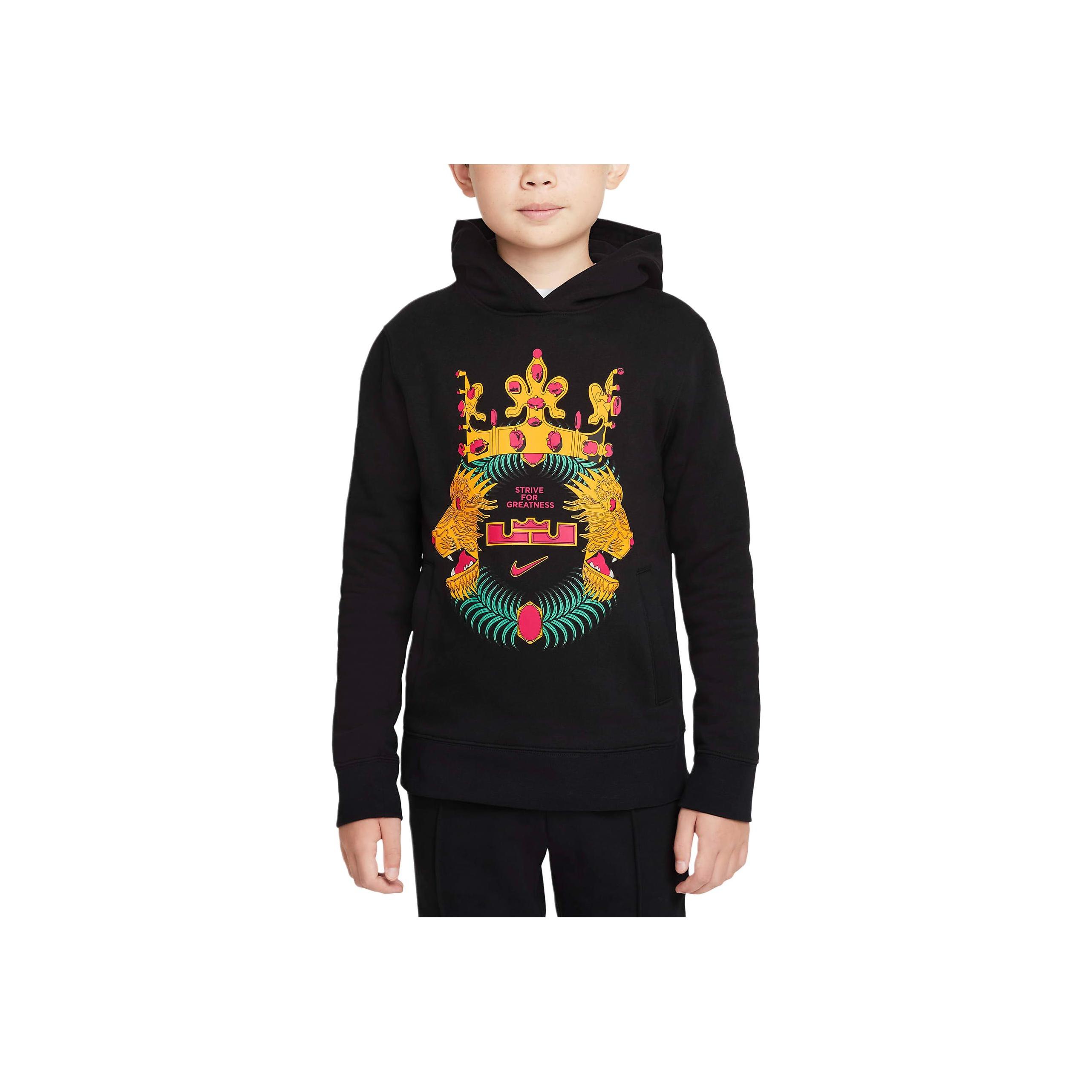 

Nike Толстовка с капюшоном LeBron Patterned Print Loose Hoodie для мальчиков, детские топы, черный цвет DJ5728-010 L