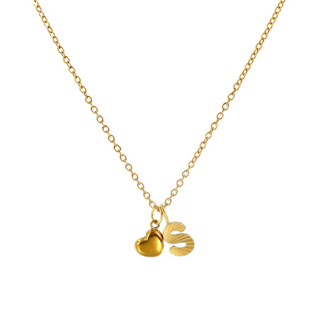 Doreen Box Gold Plated Heart Letter Pendant Necklace 304 Stainless Steel Chain Necklace For Women, Stylish Gift 45cm+ 5cm,1PC