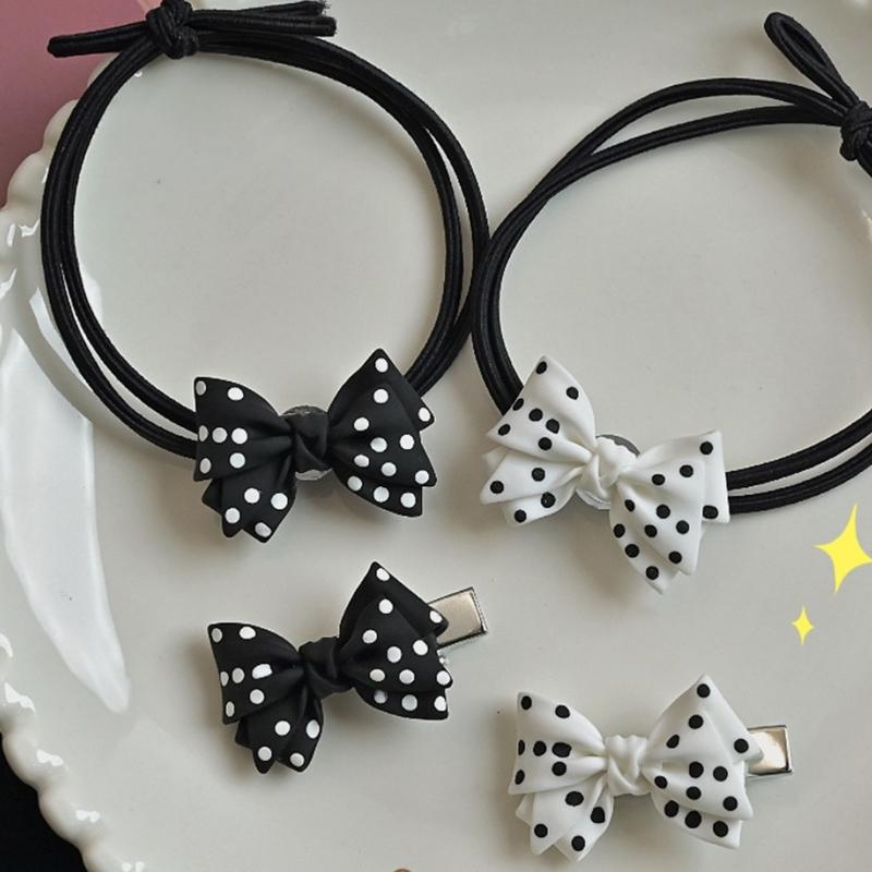 Women Hair Rope Dot Hair Bows Elegant Hair Clip Lady Barrettes Hair Style Clip
