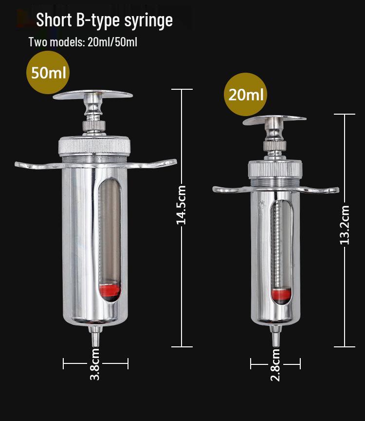 Veterinary Stainless Steel Syringe - 10ml/20ml Breeding Equipment for Pig Farming.