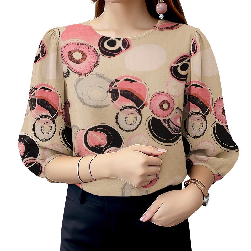 ZANZEA Dame Casual Rund Hals 3/4 Erme Løs Print Bluse