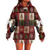Ladies' Christmas Printed Bow Long Sleeved Loose Fitting Headband With Rope Hooded Sweatshirt Top