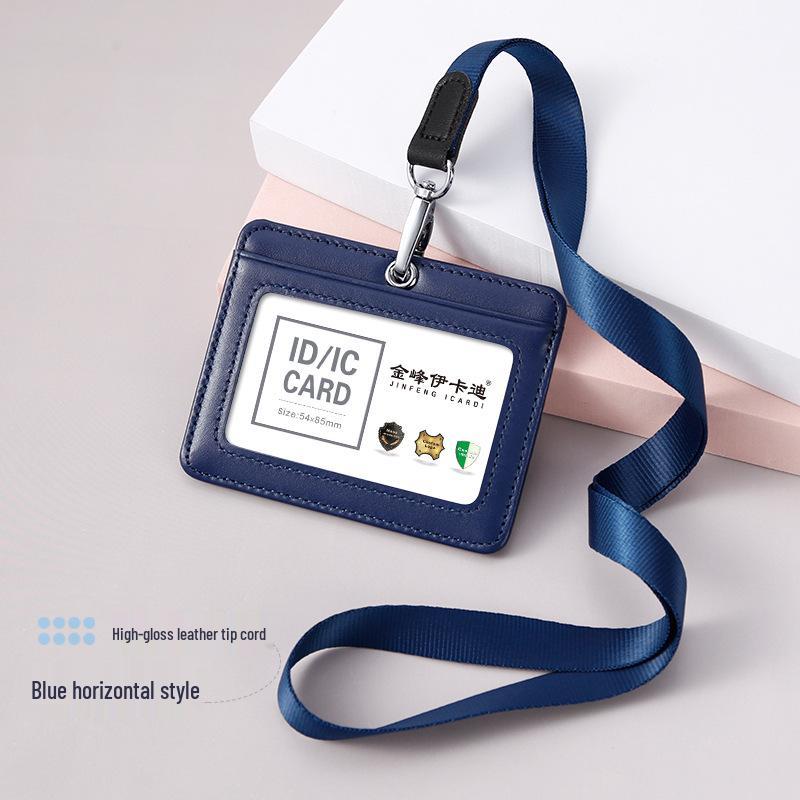 Premium Genuine Leather ID & Card Holder with Lanyard