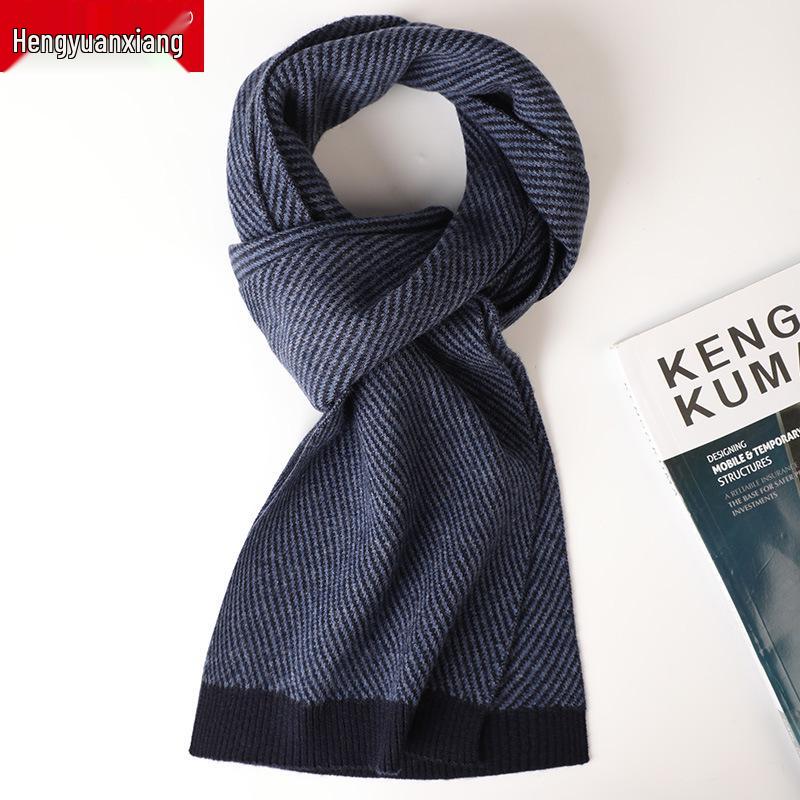 

Шарф/снуд/шаль Hengyuanxiang из 100% чистой шерсти твилового переплетения - Унисекс, Универсальная коллекция Осень/Зима 2023 20x160 cm синий
