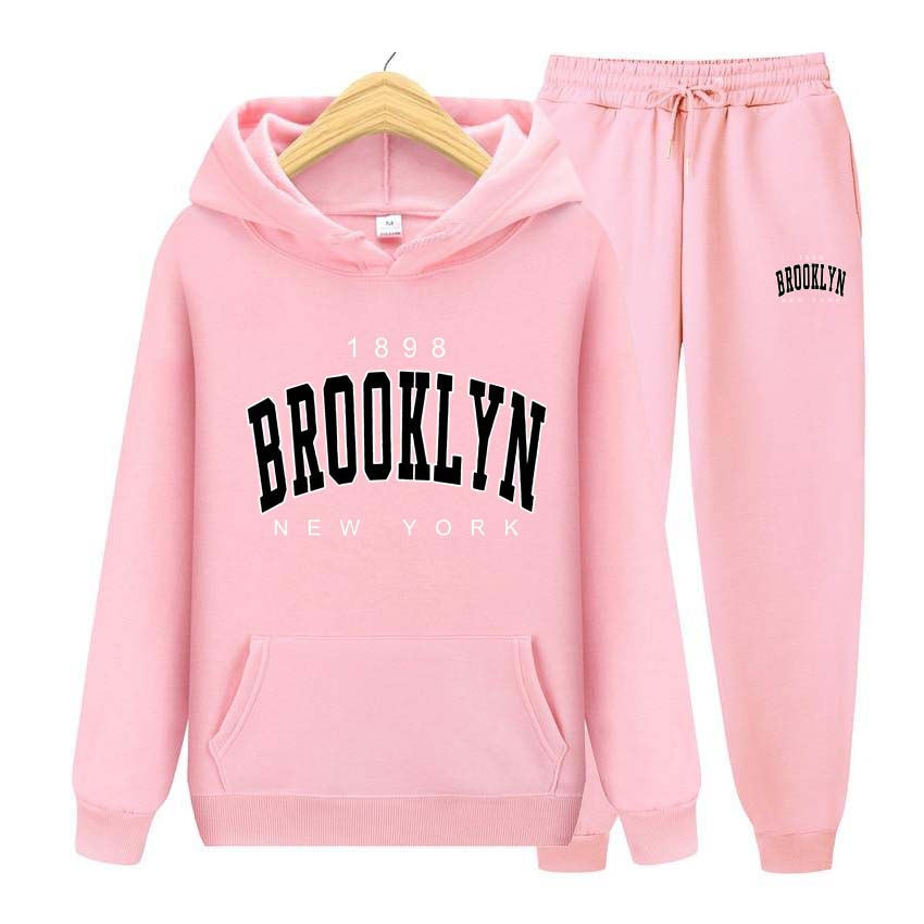 Men Running Set 1898 BROOKLYN NEW YORK Print Sweatshirt Suit Tracksuit 2 Pieces Set Hoodies Sweatshirt+Pants Suit