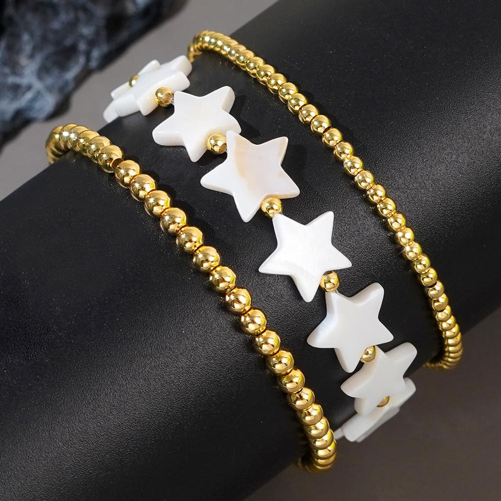 Europe and the United States Best-selling Sweet Versatile Shell Five-pointed Star Copper Bead Bracelet Three-piece Women's Beaded Bracelet