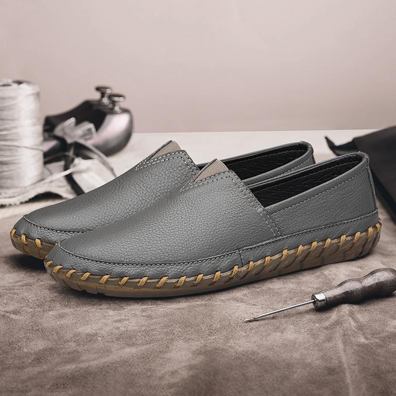New Mens Genuine Leather Shoes Brand Casual Leather Shoes Handmade Man Loafers Versatile Male Slip On Flats Breathable Moccasins