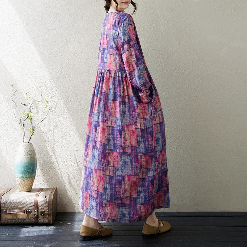 DIMANAF 2024 New Women Autumn Plus Size Dress Long Dress Long Sleeve Printing O-Neck Vintage Clothing Shirt Dress
