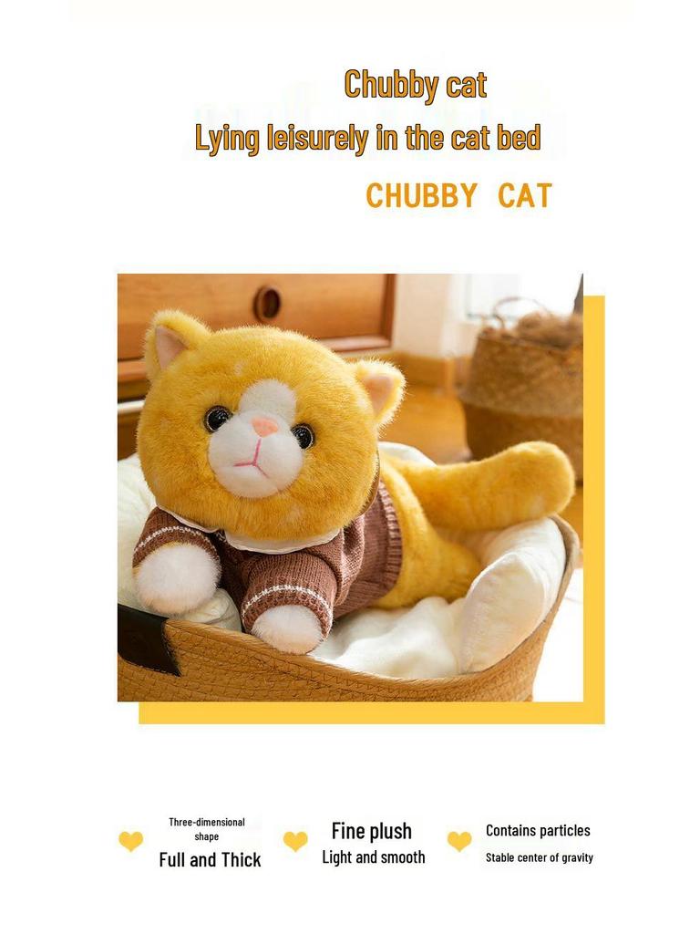 Three-Color Calico Cat Plush Toy - Lying Cat Pillow, Gift for Girls and Sleeping Companion.