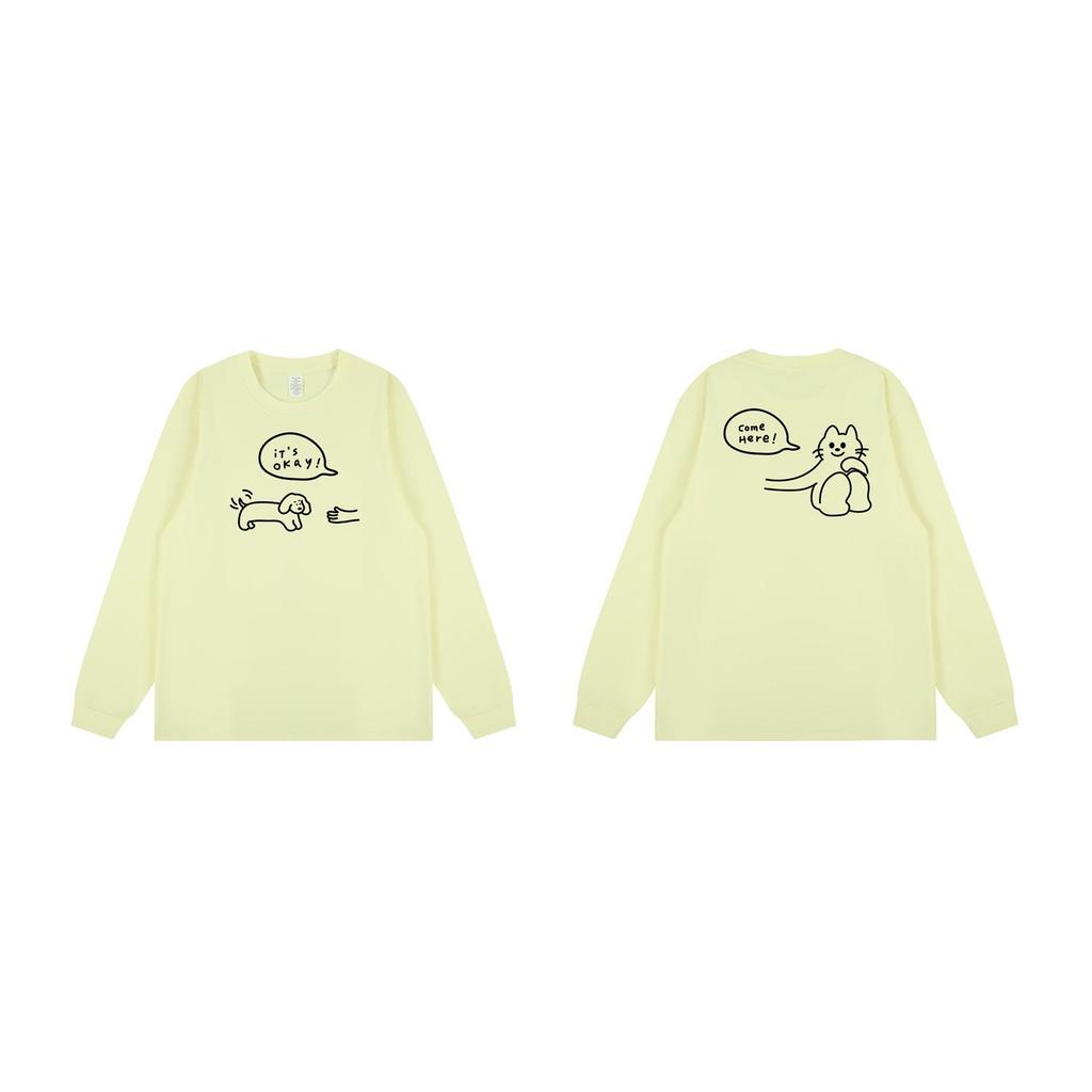 Trendy Cartoon Print Cotton Long Sleeve Unisex T-Shirt for Autumn/Winter