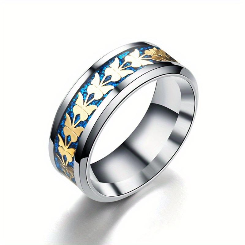 1Pc Fashionable, Fashionable and Simple, Butterfly Pattern Design, Trendy Titanium Steel Ring