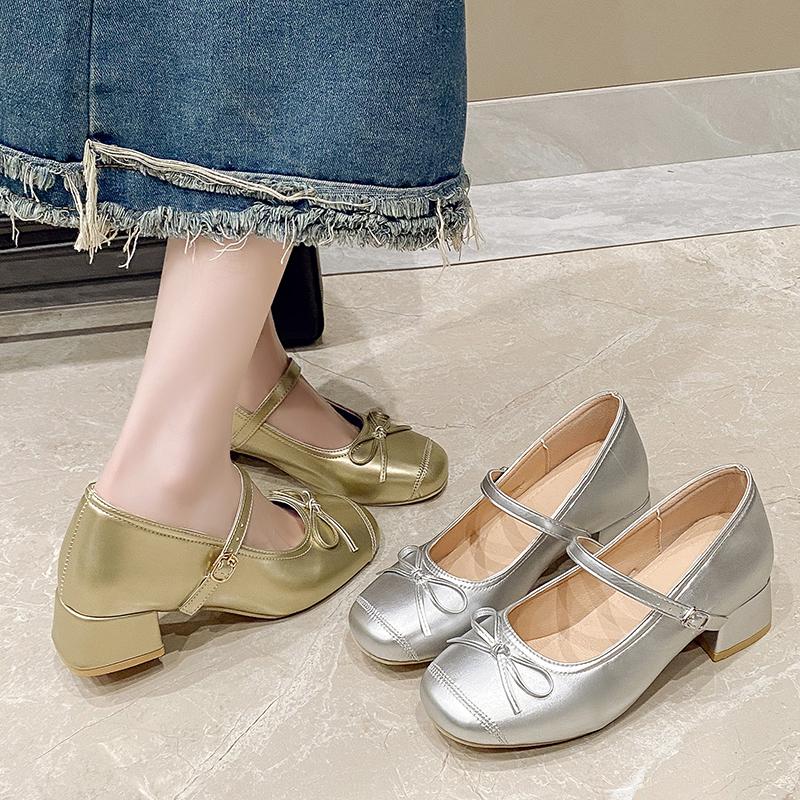 

Designer Women Pumps Fashion Mary Jane Shoes Shallow Butterfly-Knot Platform Casual Thick Heel Footwear High Heels Shoes Women 34 срібний
