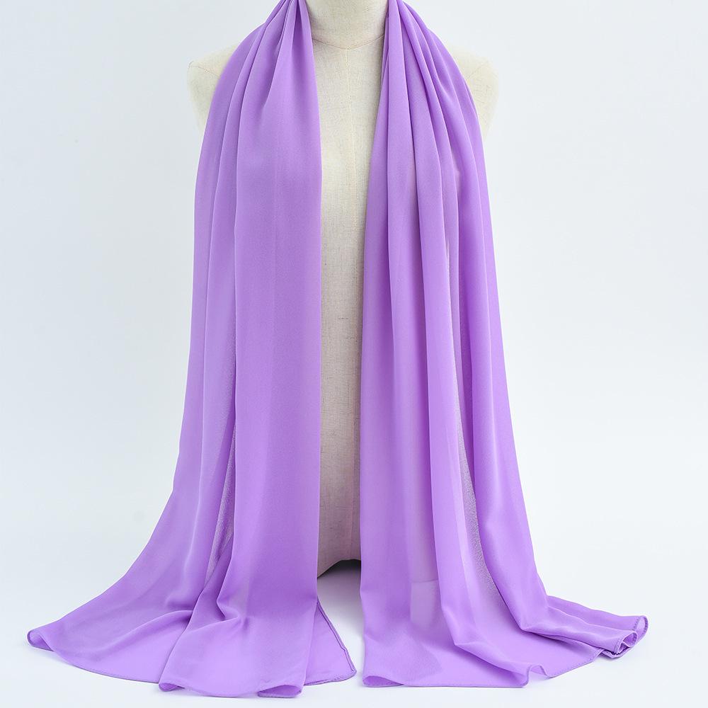 Damen einfarbiger Perlen-Chiffon-Bubbleschal, langer Seiden-Kopfschal, 70x180cm, nahöstlicher Stil