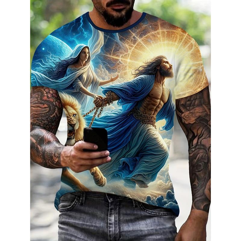 Christ Jesus 3D Print T-Shirts Men Women Virgin Mary Cross Graphic Short Sleeve Round Neck T Shirt Top Harajuku Tee Man Clothing