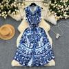 Retro Court Style Printed Dress Women's Summer Sleeveless Waist Thin Design Sense Niche Light Luxury Temperament Long Dress