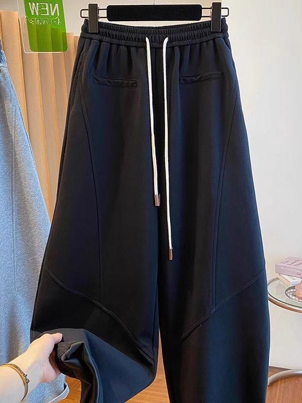 Graue Damen-Hose mit geschwungenem Bein: Frühling 2026, Lockere Haremshose mit hoher Taille zur Kaschierung von Problemzonen, Sichelform