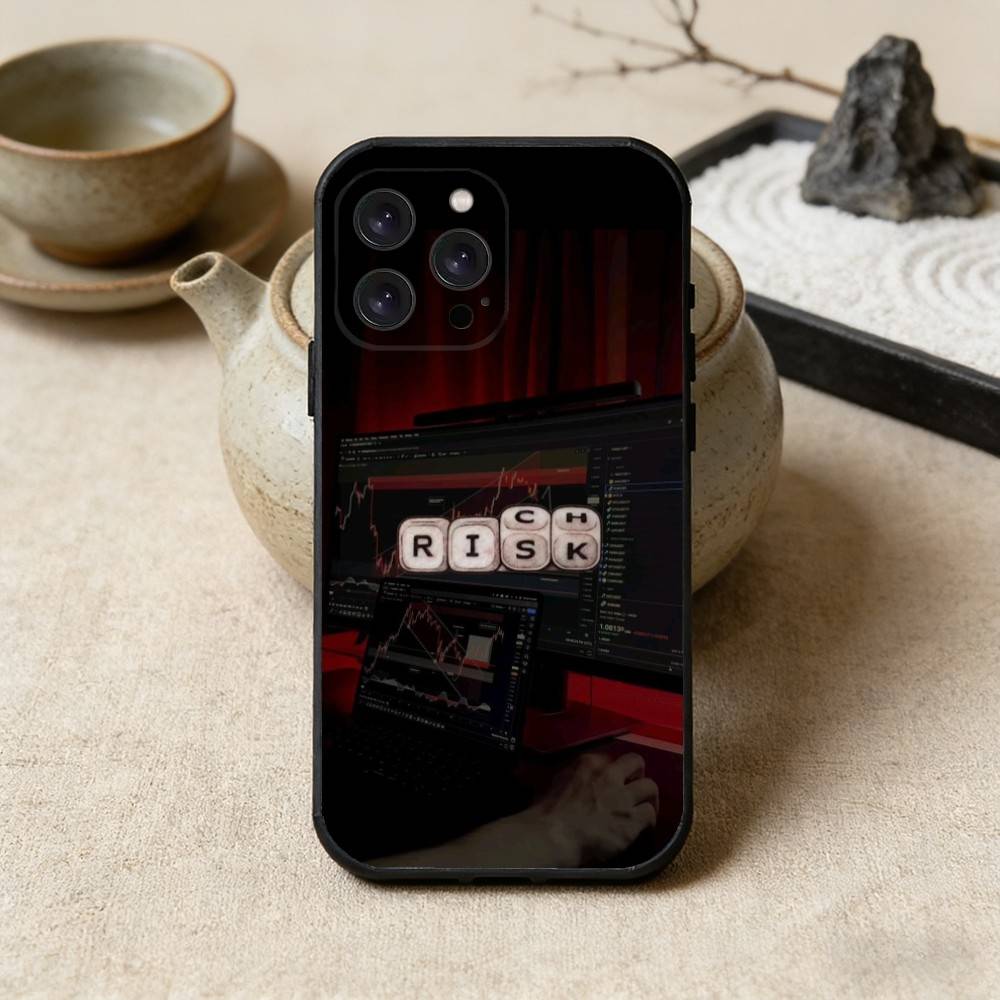 Day Trader Trading RISK RICH Phone Case For iPhone17,16,15,14,13,12 Plus,Max Soft Silicone Black Cover
