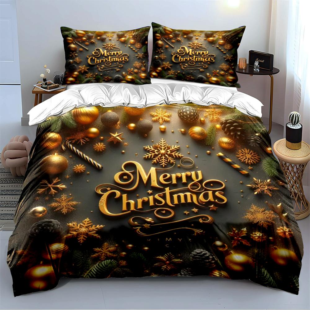 Christmas Stocking with Gifts Design Bedding Set (1 Duvet Cover, 2 Pillowcases, Duvet Not Included)
