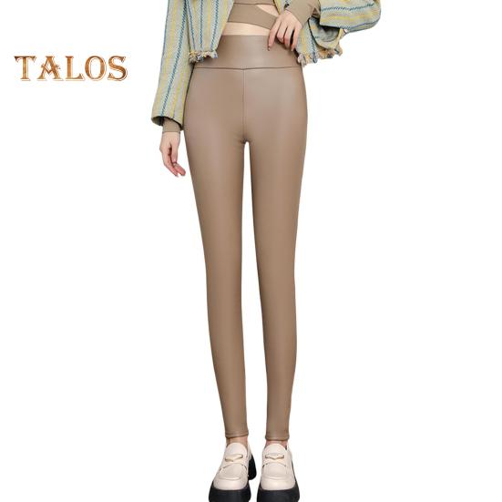 Women Leggings High Waist Slim Fit Hip Lift Faux Leather Bottoming Pants Velvet Lining Thickened Warm Windproof Casual Yoga Pants