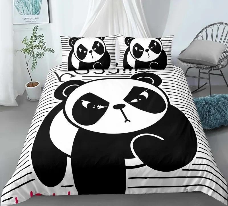Kids Cartoon 3D Print Bedding Set - Panda Fox Pet Cat & Lovely Dog Duvet Cover & 2pcs Pillowcases Comforter Cover 2/3pc 150x200