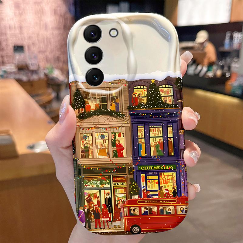 Red Christmas Bus Wave Case for Samsung Galaxy S25 S24 S23 S22 S21 Ultra Plus S20 FE A73 A72 A71 A56 A55 A54 5G A51 4G Cover