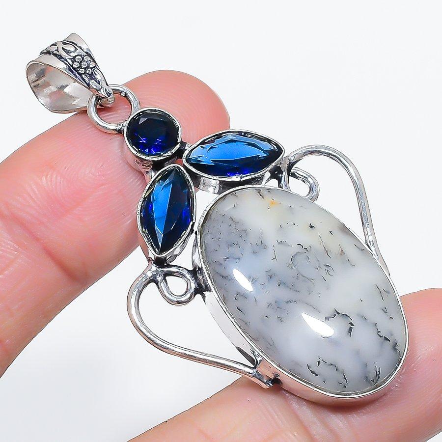 Natural Tree Agate, Topaz 925 Sterling Silver Jewelry Pendant 2.32" B3d17