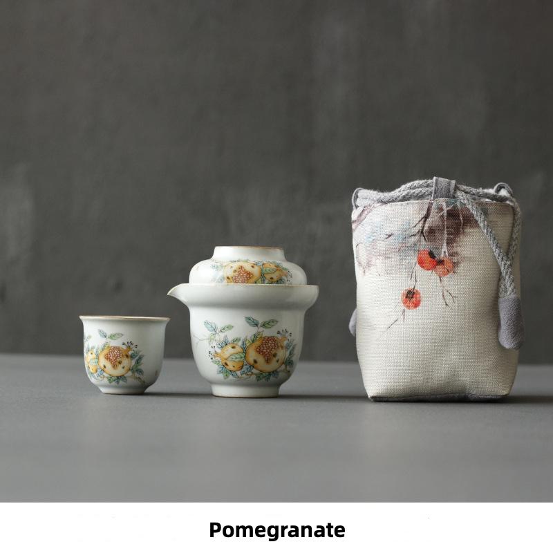 

Ceramic Tea Set Chinese Style One Pot Three Cups Office Outdoor Convenience Storage Bag Travel Picnic Tea Set Decor Simple