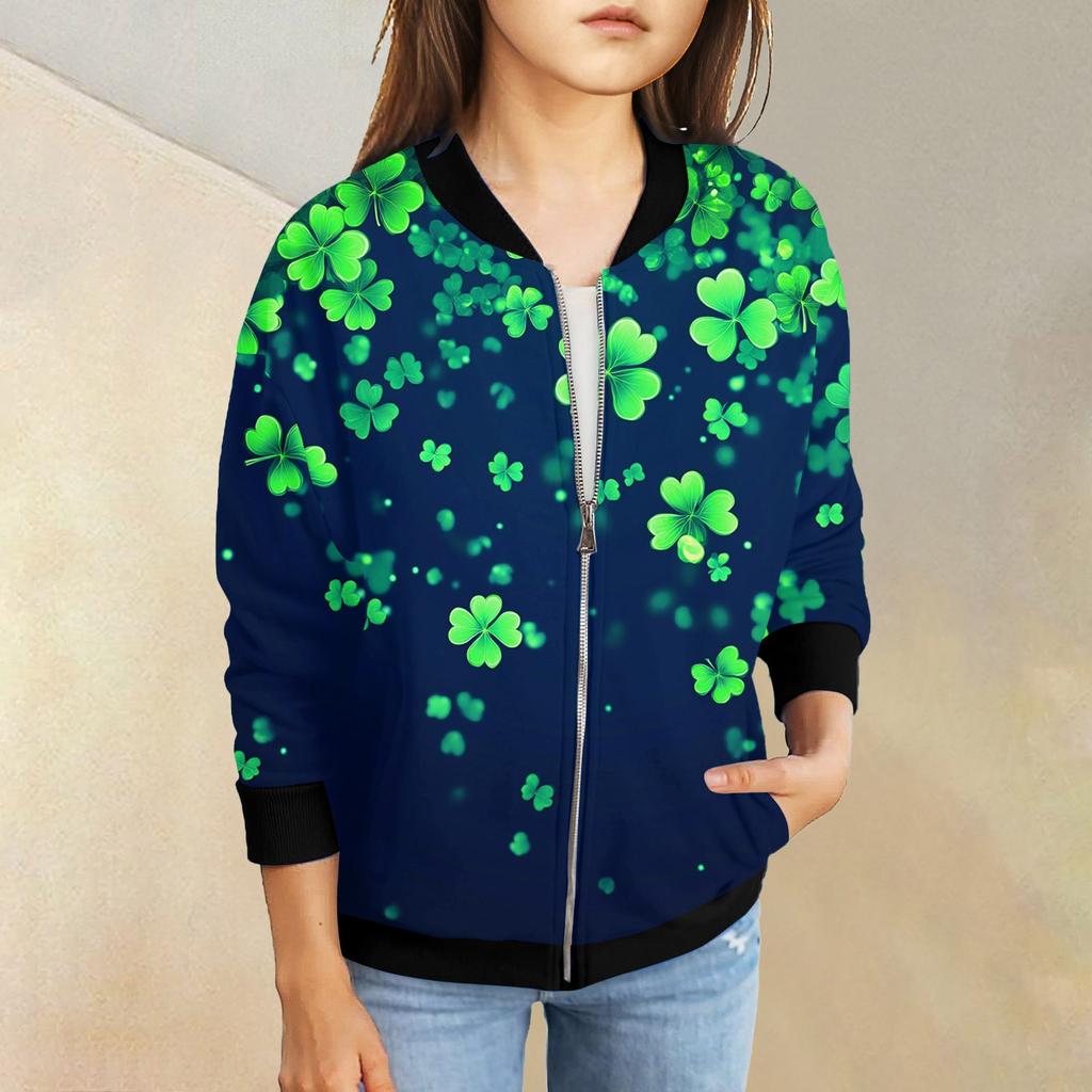 Dívčí bundy na zip Dětské podzimní mikiny s dlouhým rukávem Svrchní oděvy s kapsami St. Den svatého Patrika 5-15 let