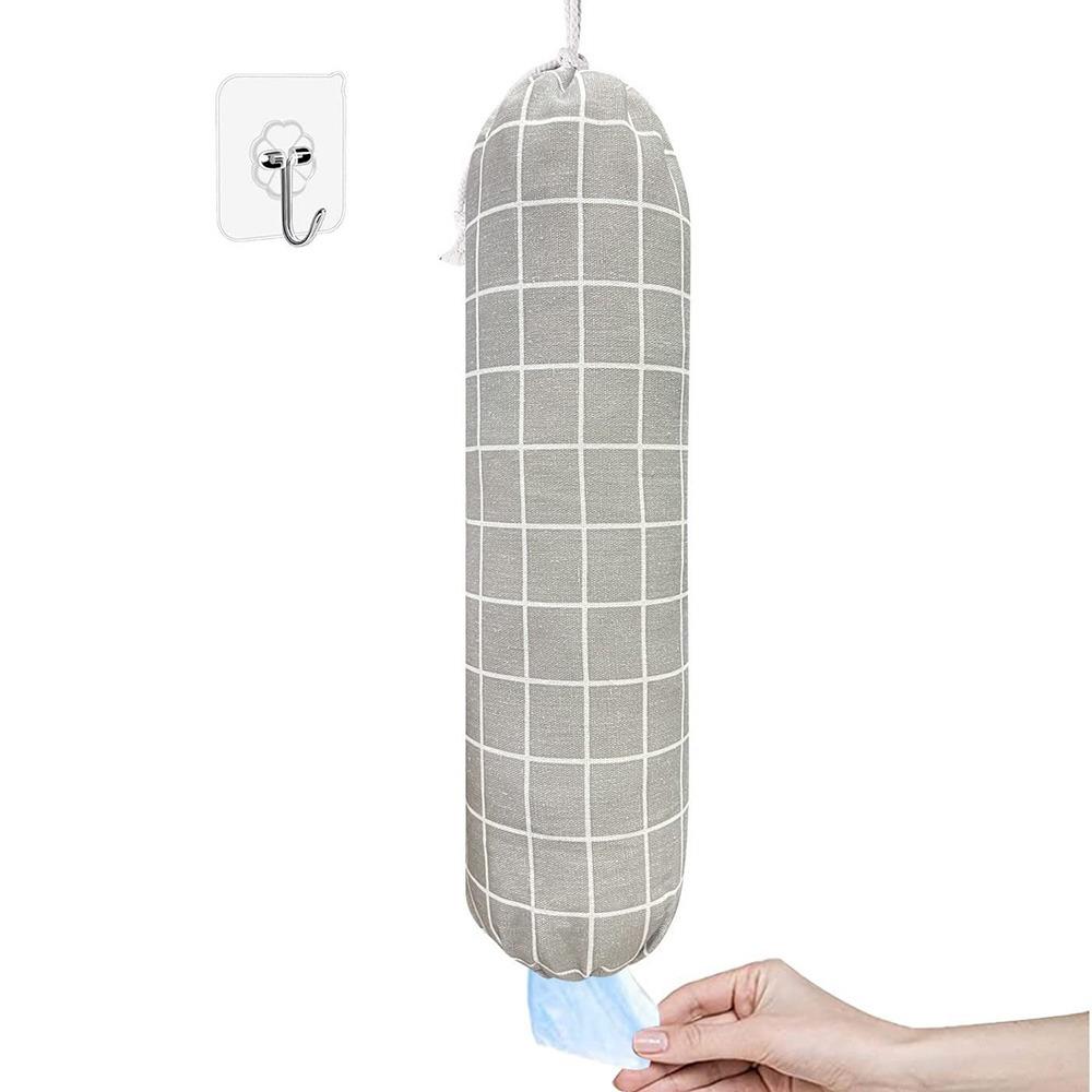 

Wall Mount Plastic Bags Storage Bag Multi-functional Grocery Bag Dispenser Home Kitchen Grey grid