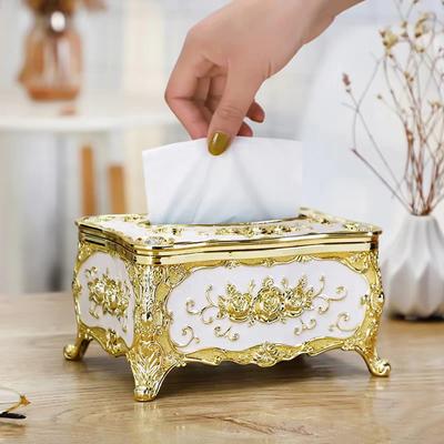 European-style Tissue Box Living Room Desktop Tissue Box Retro LuxuryTissue Case Rose Patterned Napkin Holder Home Decoration