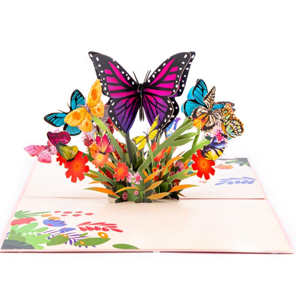 Buchet de hârtie 3D pop-up cu flori fluture Flori de hârtie Carte poștală Mamă Soție