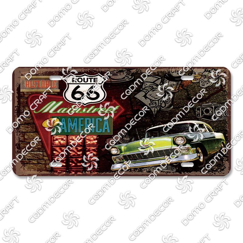 Retro Route 66 License Metal Tin Signs Vintage Road Trip Car Metal Plate Garage Club Gas Station Car Wall Decor