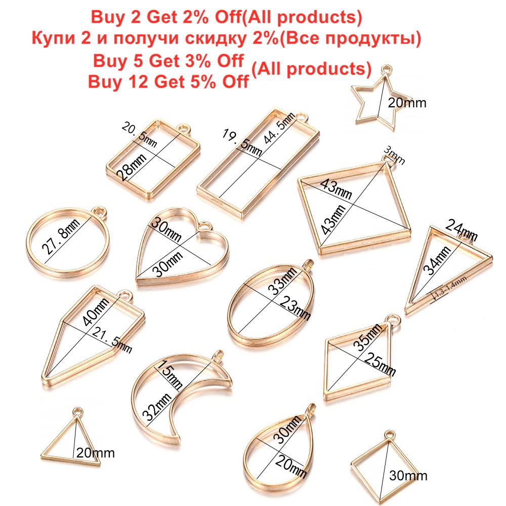 14Pcs/Lot Mixed Style Geometric Hollow Metal Frame Pendant for DIY Epoxy Resin Necklace Pendant Jewelry Making Accessories