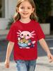 Tricou Drăguț cu Imprimeu Axolotl Mâncând Ramen pentru Băieți Fete Animal Desen Animat Mânecă Scurtă Tricou Potrivire Familie Copii Casual Bumbac Topuri Zilnice