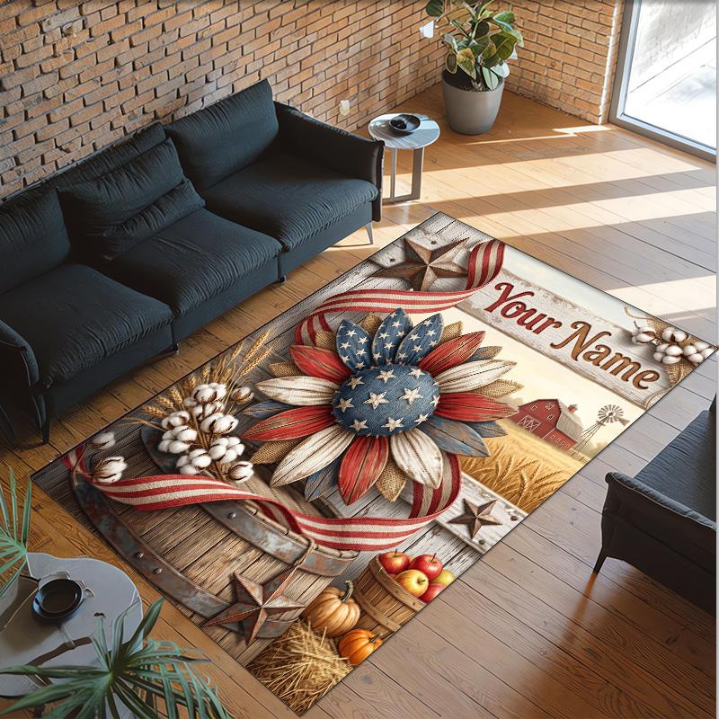 American Patriotic Theme Crystal Velvet Rug Personalized Custom Name Text Soft Floor Mat Home Decor