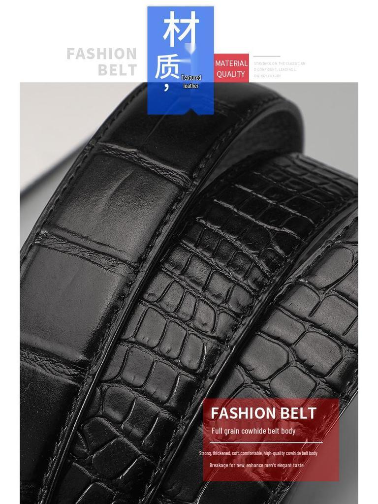 Men's Genuine Leather Automatic Buckle Belt - 2024 Top Layer Cowhide Business Style for Youth