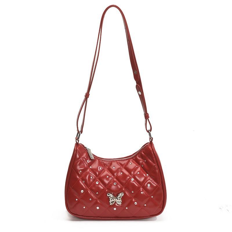 

Niche Design Portable Bucket Bag Women Cross-border New Fashion Bright Lattice Chain Shoulder красный