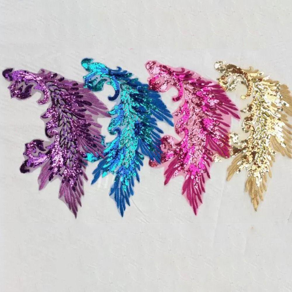 Phoenix Tail Feather Sequins Patches Colorful Iron on Patches Classic Fashion Dresses