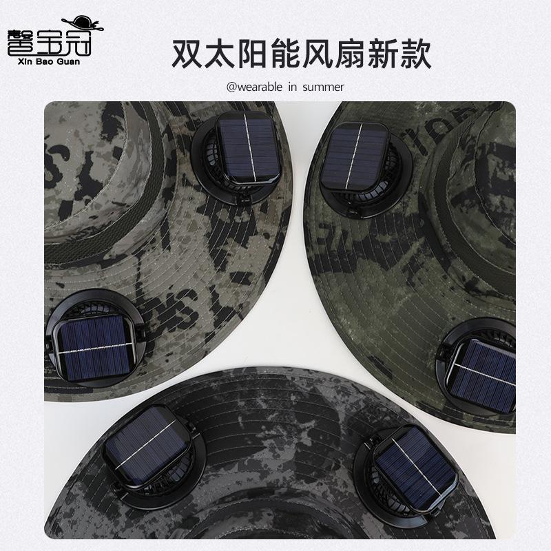 Summer outdoor mountaineering fishing sun protection visor hat camouflage eaves men's bucket hat double fan solar hat