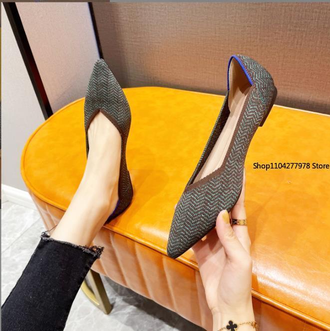 Fashion Spring and Autumn Flat Shoes Fashion Leisure Women's Flat Shoes Loafers Pointed Knitting Elastic Comfortable Boutique Shoes 43