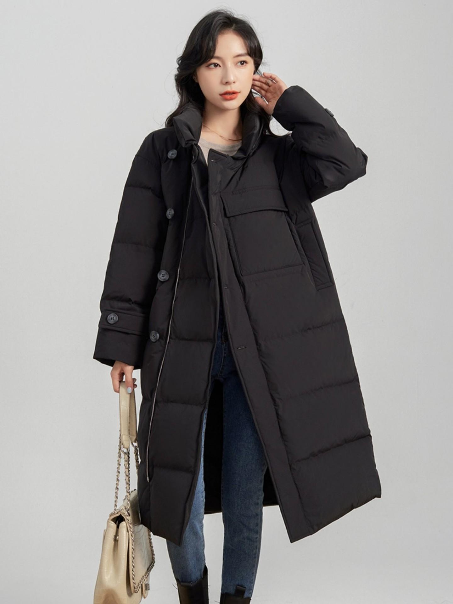

Down Cotton-padded Clothes Women s Medium and Long Winter Korean Version Thickened Cotton-padded Clothes Over the Knee Design Sense Loose Bread L чёрный