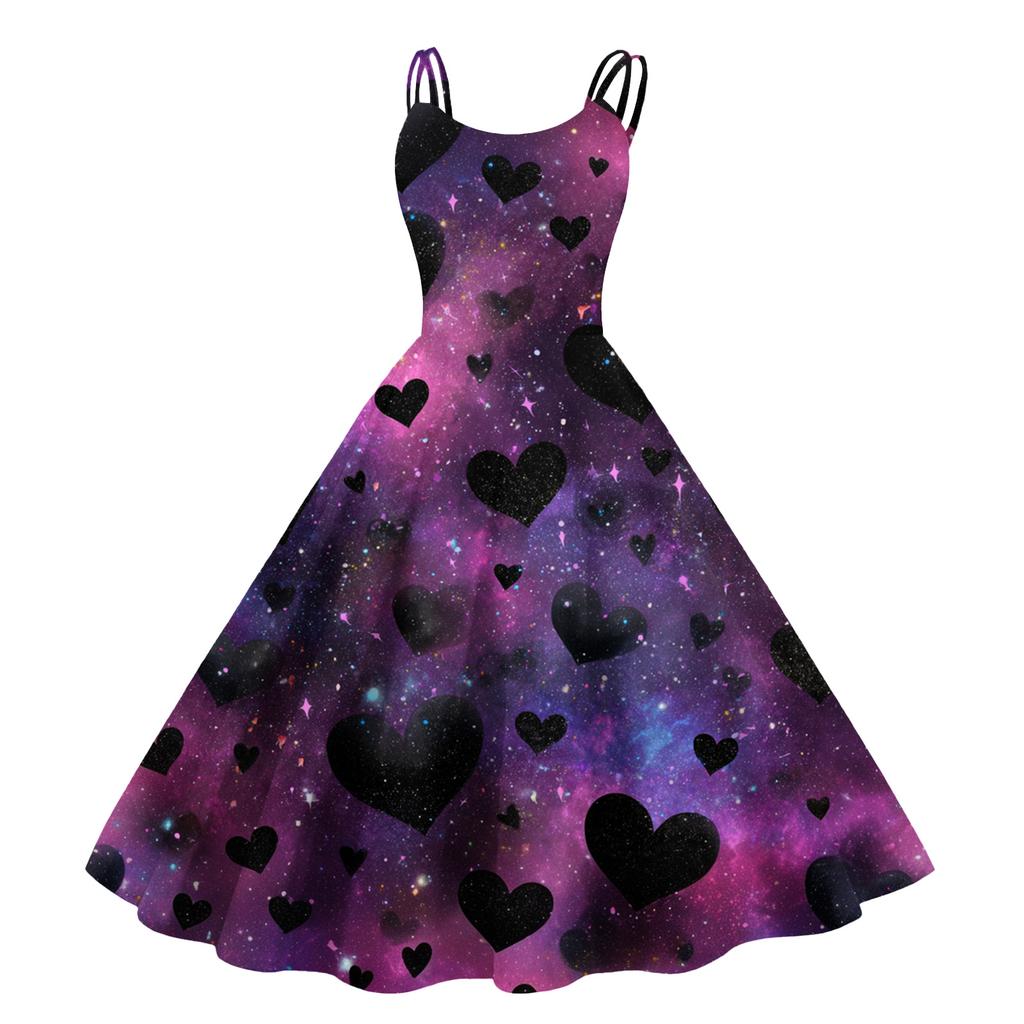 Dámské potištěné sexy punkové vintage šaty s odhalenými rameny